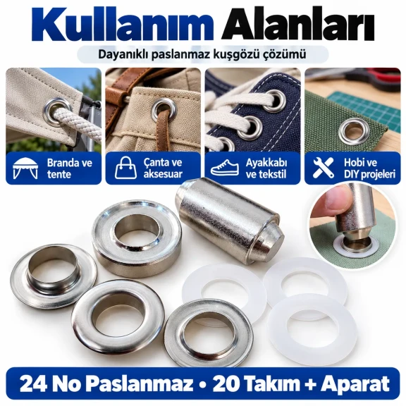 9.5 mm 24 No Paslanmaz Kuşgözü Elde Vurmalı Delme ve Çakma Seti – 20 Takım + Aparat KGS2IN1-24-PS020