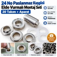 9.5 mm 24 No Paslanmaz Kuşgözü Elde Vurmalı Delme ve Çakma Seti – 20 Takım + Aparat KGS2IN1-24-PS020