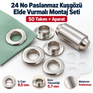 9.5 mm 24 No Paslanmaz Kuşgözü Elde Vurmalı Delme ve Çakma Seti – 50 Takım + Aparat KGS2IN1-24-PS050