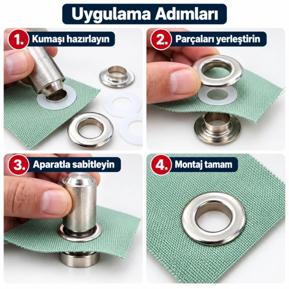 9.5 mm 24 No Paslanmaz Kuşgözü Elde Vurmalı Delme ve Çakma Seti – 50 Takım + Aparat KGS2IN1-24-PS050