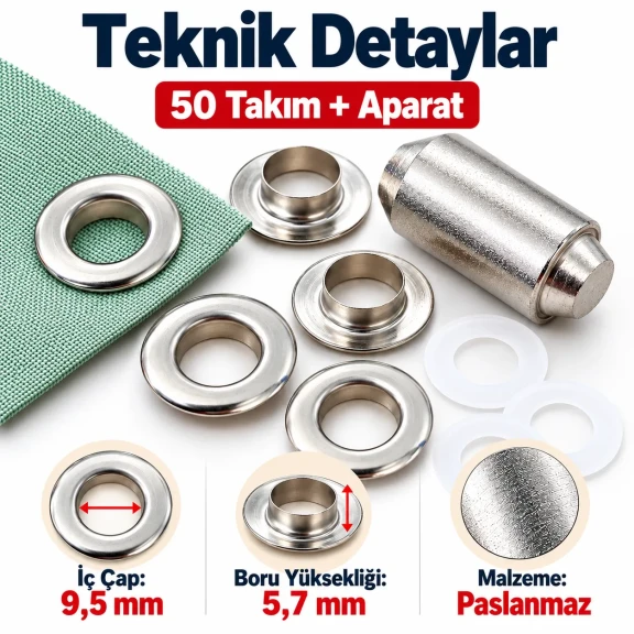 9.5 mm 24 No Paslanmaz Kuşgözü Elde Vurmalı Delme ve Çakma Seti – 50 Takım + Aparat KGS2IN1-24-PS050