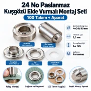 9.5 mm 24 No Paslanmaz Kuşgözü Elde Vurmalı Delme ve Çakma Seti – 100 Takım + Aparat KGS2IN1-24-PS100