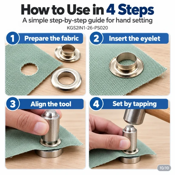 12 mm (0.47 in) Stainless Steel Eyelet Hand Punch and Setting Kit – 20 Sets + Tool KGS2IN1-26-PS020