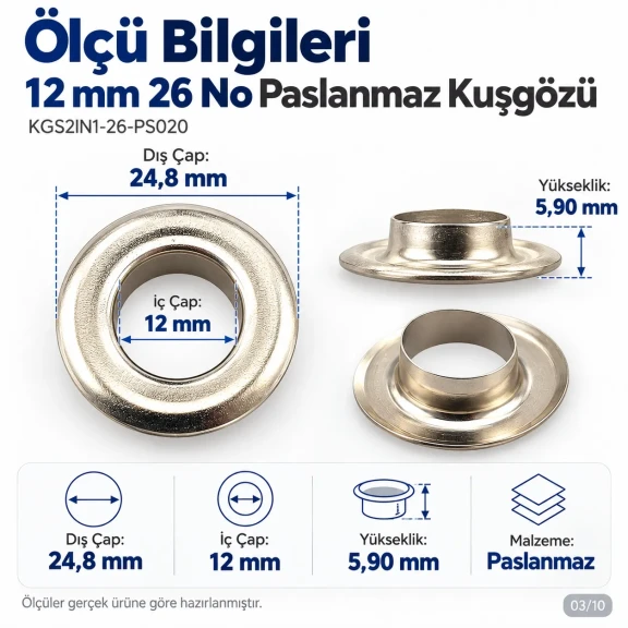 12 mm (0.47 in) Stainless Steel Eyelet Hand Punch and Setting Kit – 20 Sets + Tool KGS2IN1-26-PS020