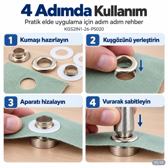 12 mm (0.47 in) Stainless Steel Eyelet Hand Punch and Setting Kit – 20 Sets + Tool KGS2IN1-26-PS020
