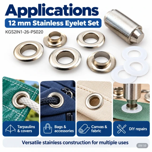 12 mm (0.47 in) Stainless Steel Eyelet Hand Punch and Setting Kit – 20 Sets + Tool KGS2IN1-26-PS020