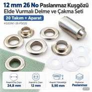 12 mm 26 No Paslanmaz Kuşgözü Elde Vurmalı Delme ve Çakma Seti – 20 Takım + Aparat KGS2IN1-26-PS020