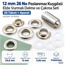 12 mm (0.47 in) Stainless Steel Eyelet Hand Punch and Setting Kit – 20 Sets + Tool KGS2IN1-26-PS020