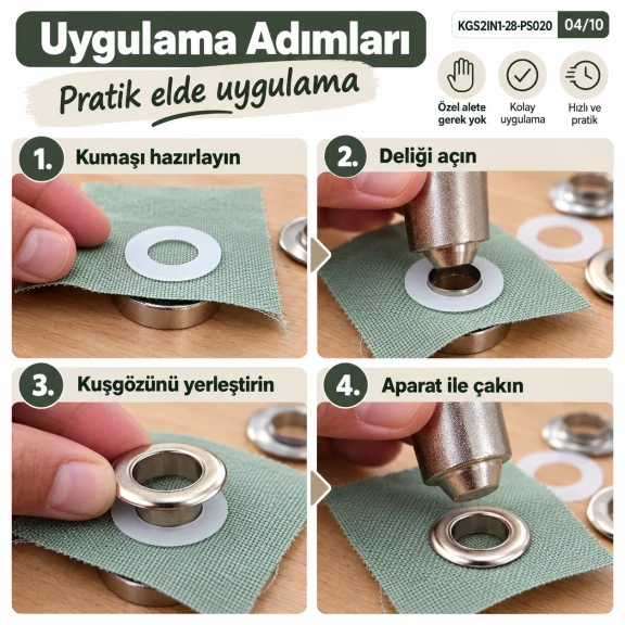 13 mm (0.51 in) Stainless Steel Eyelet Hand Punch and Setting Kit – 20 Sets + Tool KGS2IN1-28-PS020