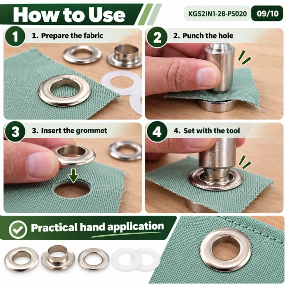13 mm (0.51 in) Stainless Steel Eyelet Hand Punch and Setting Kit – 20 Sets + Tool KGS2IN1-28-PS020