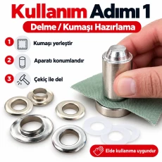 13 mm 28 No Paslanmaz Kuşgözü Elde Vurmalı Delme ve Çakma Seti – 50 Takım + Aparat KGS2IN1-28-PS050