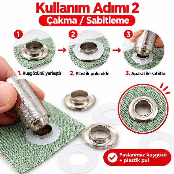 13 mm (0.51 in) Stainless Steel Eyelet Hand Punch and Setting Kit – 50 Sets + Tool KGS2IN1-28-PS050