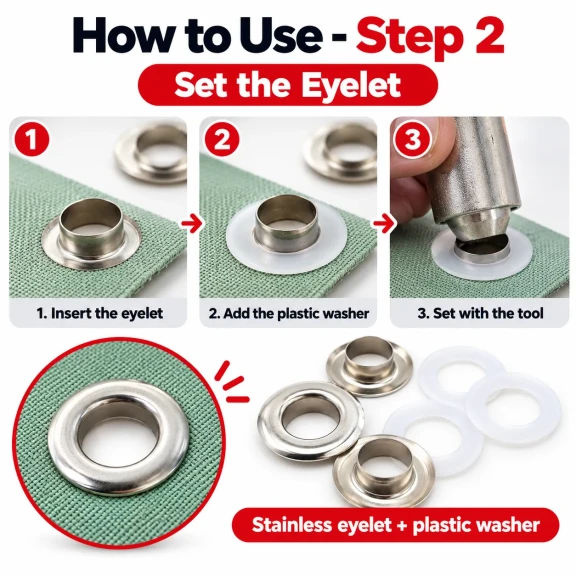 13 mm (0.51 in) Stainless Steel Eyelet Hand Punch and Setting Kit – 50 Sets + Tool KGS2IN1-28-PS050