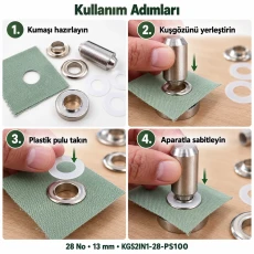13 mm 28 No Paslanmaz Kuşgözü Elde Vurmalı Delme ve Çakma Seti – 100 Takım + Aparat KGS2IN1-28-PS100