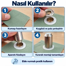 17 mm 31 No Paslanmaz Kuşgözü Elde Vurmalı Delme ve Çakma Seti – 20 Takım + Aparat KGS2IN1-31-PS020