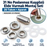 31 No Paslanmaz Kuşgözü Elde Vurmalı Delme ve Çakma Seti – 20 Takım + Aparat KGS2IN1-31-PS020