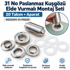 17 mm 31 No Paslanmaz Kuşgözü Elde Vurmalı Delme ve Çakma Seti – 20 Takım + Aparat KGS2IN1-31-PS020