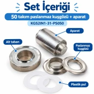 31 No Paslanmaz Kuşgözü Elde Vurmalı Delme ve Çakma Seti – 50 Takım + Aparat KGS2IN1-31-PS050