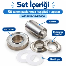 17 mm 31 No Paslanmaz Kuşgözü Elde Vurmalı Delme ve Çakma Seti – 50 Takım + Aparat KGS2IN1-31-PS050