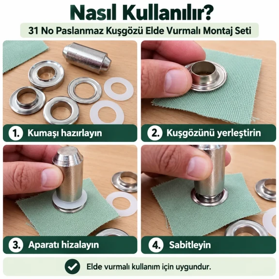 31 No Paslanmaz Kuşgözü Elde Vurmalı Delme ve Çakma Seti – 100 Takım + Aparat KGS2IN1-31-PS100