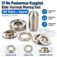 31 No Paslanmaz Kuşgözü Elde Vurmalı Delme ve Çakma Seti – 100 Takım + Aparat KGS2IN1-31-PS100