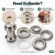 28 mm 34 No Paslanmaz Kuşgözü Elde Vurmalı Delme ve Çakma Seti – 50 Takım + Aparat KGS2IN1-34-PS050