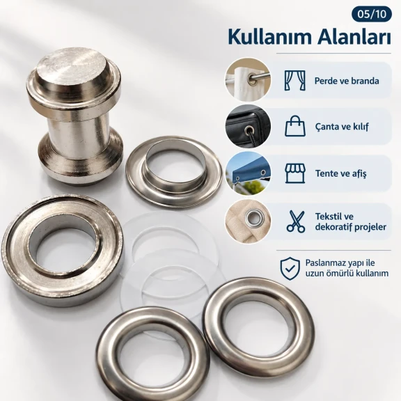 28 mm 34 No Paslanmaz Kuşgözü Elde Vurmalı Delme ve Çakma Seti – 50 Takım + Aparat KGS2IN1-34-PS050