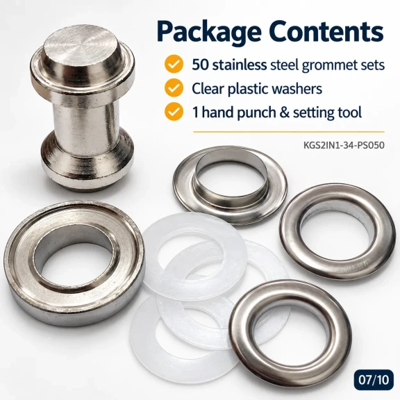 28 mm 34 No Paslanmaz Kuşgözü Elde Vurmalı Delme ve Çakma Seti – 50 Takım + Aparat KGS2IN1-34-PS050