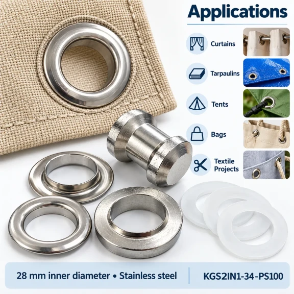 28 mm 34 No Paslanmaz Kuşgözü Elde Vurmalı Delme ve Çakma Seti – 100 Takım + Aparat KGS2IN1-34-PS100