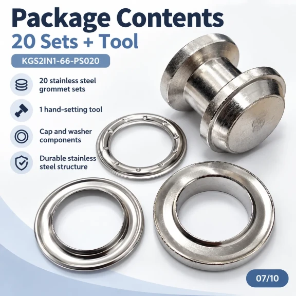 40 mm (1.57 in) Stainless Steel Eyelet Hand Punch and Setting Kit – 20 Sets + Tool KGS2IN1-66-PS020