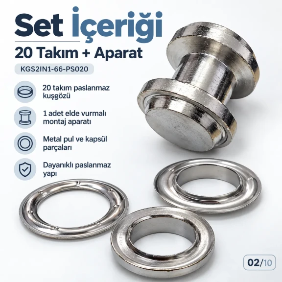 40 mm (1.57 in) Stainless Steel Eyelet Hand Punch and Setting Kit – 20 Sets + Tool KGS2IN1-66-PS020