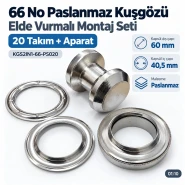40 mm 66 No Paslanmaz Kuşgözü Elde Vurmalı Delme ve Çakma Seti – 20 Takım + Aparat KGS2IN1-66-PS020