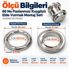 40 mm 66 No Paslanmaz Kuşgözü Elde Vurmalı Montaj Seti – 50 Takım + Aparat KGS2IN1-66-PS050