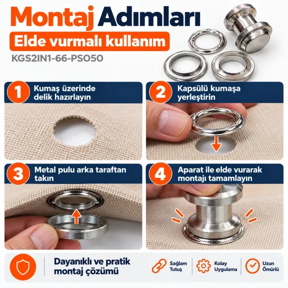 40 mm (1.57 in) Stainless Steel Eyelet Punch and Setting Kit – 50 Sets + Tool KGS2IN1-66-PS050