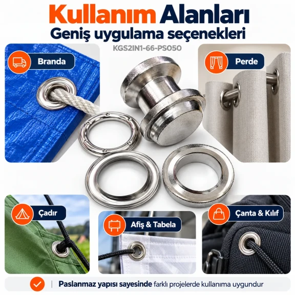 40 mm (1.57 in) Stainless Steel Eyelet Punch and Setting Kit – 50 Sets + Tool KGS2IN1-66-PS050