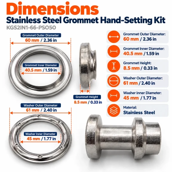 40 mm (1.57 in) Stainless Steel Eyelet Punch and Setting Kit – 50 Sets + Tool KGS2IN1-66-PS050