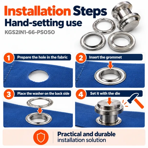 40 mm (1.57 in) Stainless Steel Eyelet Punch and Setting Kit – 50 Sets + Tool KGS2IN1-66-PS050