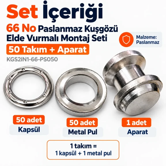 40 mm Stainless Eyelet Kit | 50 Sets & Tool 40 mm (1.57 in) Stainless Steel Eyelet Punch and Setting Kit – 50 Sets + Tool KGS2IN1-66-PS050