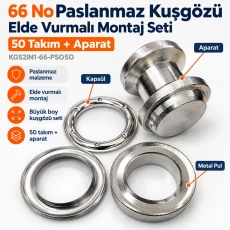 40 mm 66 No Paslanmaz Kuşgözü Elde Vurmalı Montaj Seti – 50 Takım + Aparat KGS2IN1-66-PS050