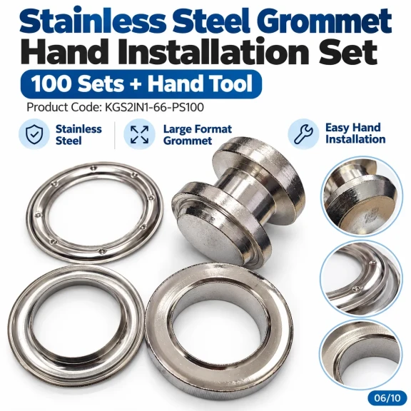 40 mm (1.57 in) Stainless Steel Eyelet Hand Punch and Setting Kit – 100 Sets + Tool KGS2IN1-66-PS100