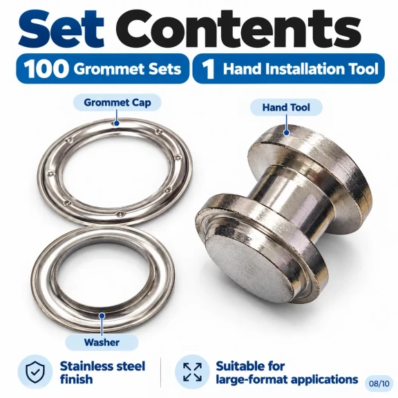 40 mm (1.57 in) Stainless Steel Eyelet Hand Punch and Setting Kit – 100 Sets + Tool KGS2IN1-66-PS100