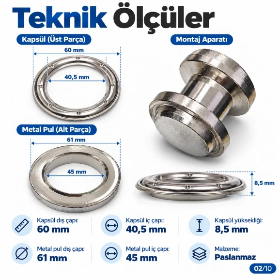 40 mm (1.57 in) Stainless Steel Eyelet Hand Punch and Setting Kit – 100 Sets + Tool KGS2IN1-66-PS100 40 mm (1.57 in) Stainless Steel Eyelet Hand Punch and Setting Kit – 100 Sets + Tool KGS2IN1-66-PS100