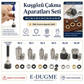 Kuşgözü Çakma Aparatları Seti – No 2’den No 28’e Montaj Kalıpları ve Elde Vurma Aparatı Dahil KLP002-028SET