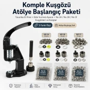 Complete Eyelet Workshop Starter Kit – Hand Press, 10 mm, 13 mm and 17 mm Eyelets with Punching and Setting Dies KOMPLE-ATOLYE-KUSGOZU-SET12