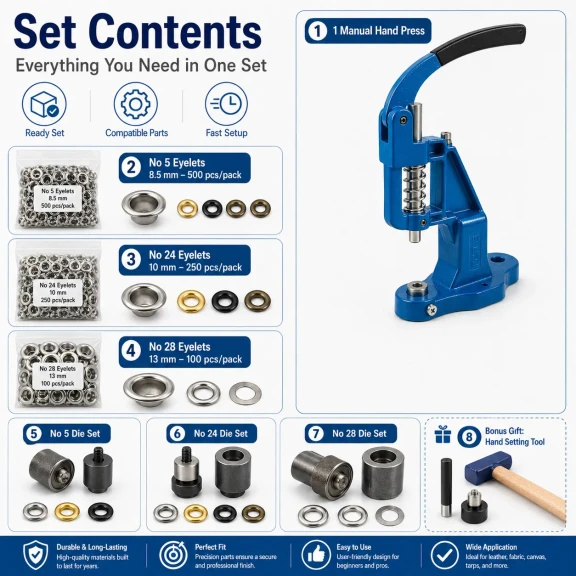 Heavy-Duty Eyelet and Die Set with Manual Hand Press – KUSGOZUSET01