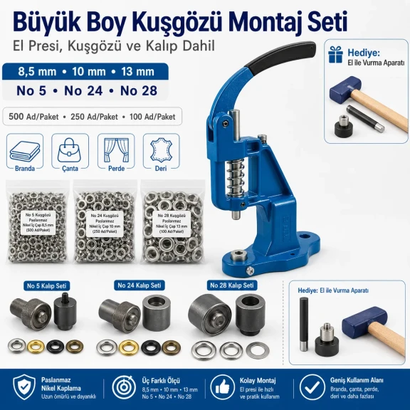 Heavy-Duty Eyelet and Die Set with Manual Hand Press – KUSGOZUSET01