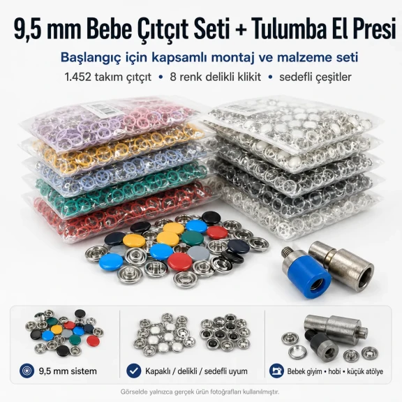 Tulumba El Presi İle En Kullanışlı Bebe Çıtçıt Aparat ve Klikıt Malzemeleri Setisı M0099-Set95