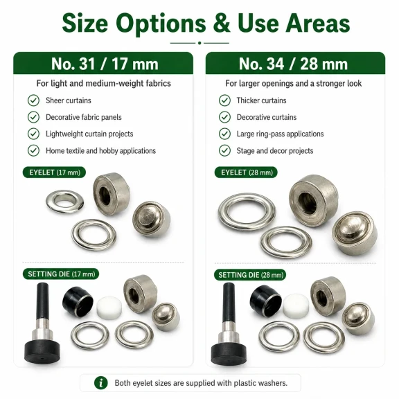 Perde ve Dekorasyon Kuşgözü Seti – 17 mm ve 28 mm Kuşgözü, Kalıplar Dahil Presiz Set PERDE-17-28MM-PRESIZ-SET10