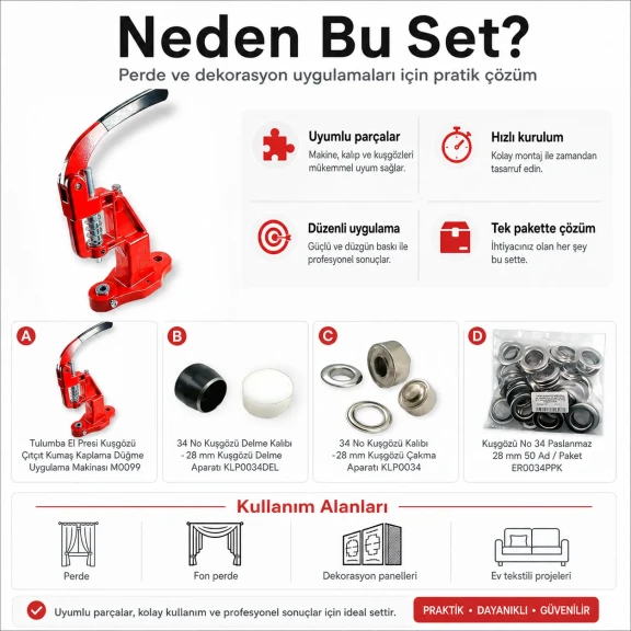 Perde ve Dekorasyon Kuşgözü Seti – 28 mm Kuşgözü, Pres ve Kalıplar Dahil PERDE-28MM-PRESLI-SET09