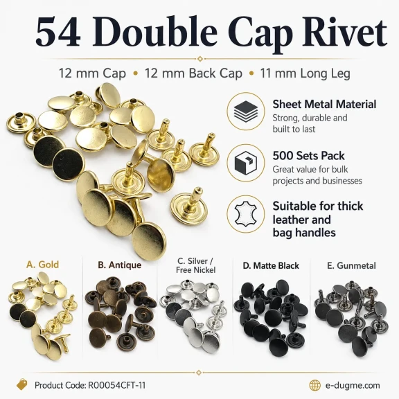 54 Çift Kapaklı Rivet 12 mm Kapak ve Alt Kapak, 7,5 mm Bacak, Saç Malzeme Perçin - 500 Takım R00054CFT